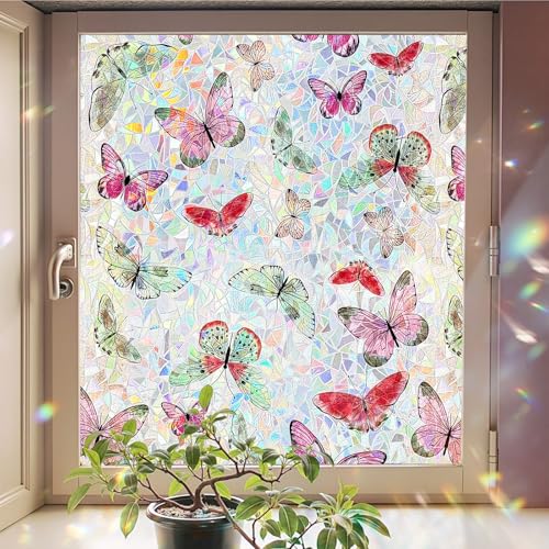 ADD.HERES Laser Butterfly Rainbow Window Privacy Film 17.5" x 78.7"