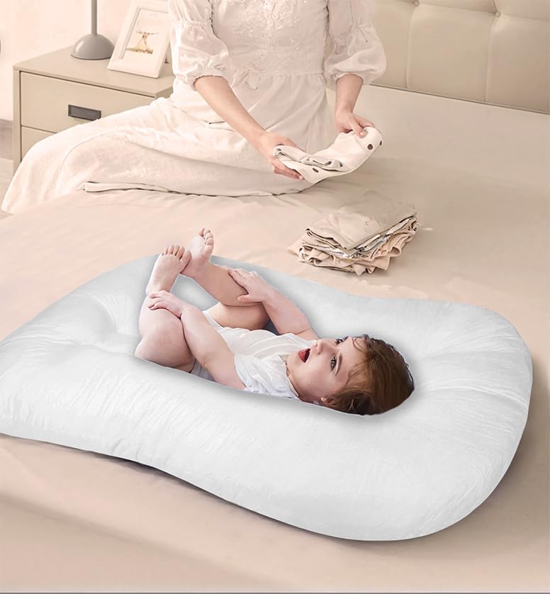 Skiennix Baby Lounger - Bionic Design Infant Floor Seat for Newborns 0-24 Months | Soft Organic Cotton (White)