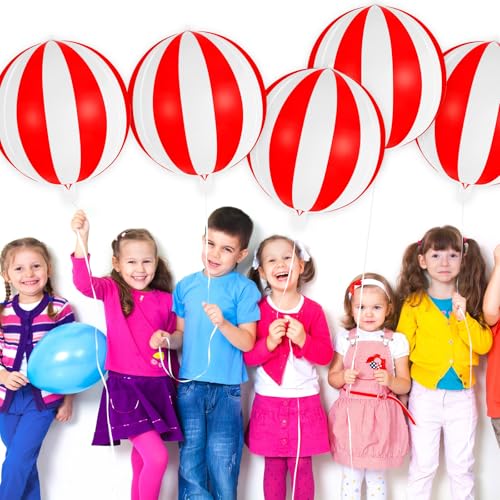 22-Inch Red and White Metallic Carnival Balloons - 6 Pack