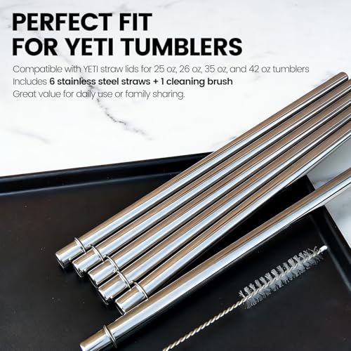 MIMORE 10.6" Metal Straws for YETI - 6 Pack Reusable Straws