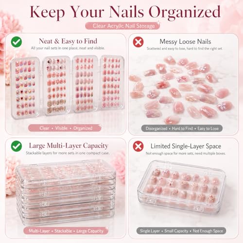 Tri-Fold Nail Organizer Case - Portable Storage for 40+ Press-On Nails
