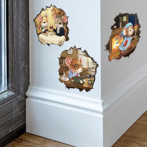 Whimsical Mouse Wall Decals - 4 Pack 5.9" Eco-Friendly Vinyl