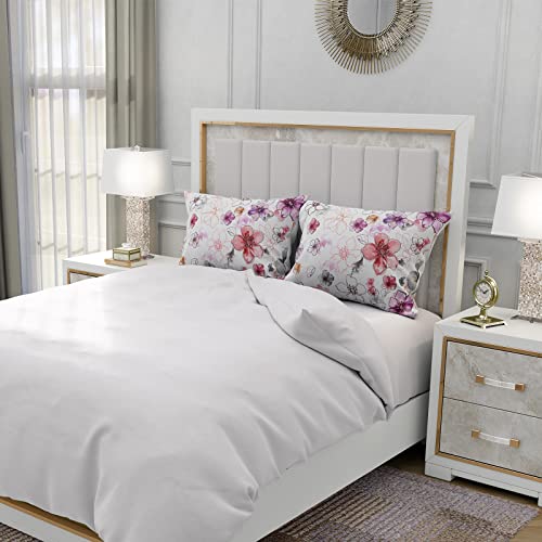 YIYEA King Pillow Cases Set of 2, Floral Brushed Microfiber, 20 x 36 Inch