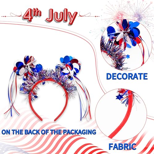 Doneace Patriotic Pom Pom Headband - 4th of July Head Bopper for Women Girls Kids