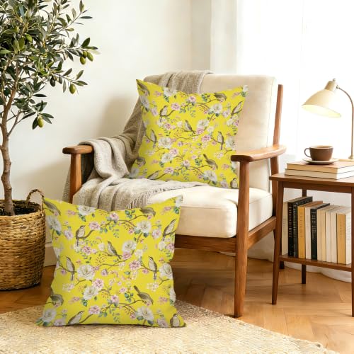 Yellow Chinoiserie Floral Throw Pillow Covers - Set of 2, 18x18