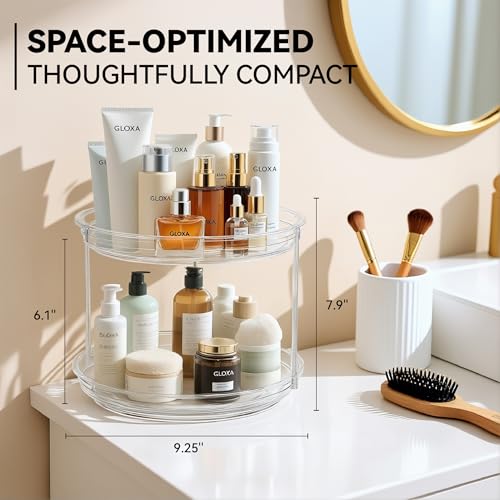 GLOXA 2-Tier Lazy Susan Turntable Organizer, 9.25" Rotating Spice Rack (1 Pack)