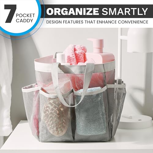 Handy Laundry 7-Pocket Mesh Shower Caddy - Portable Gray Toiletry Tote