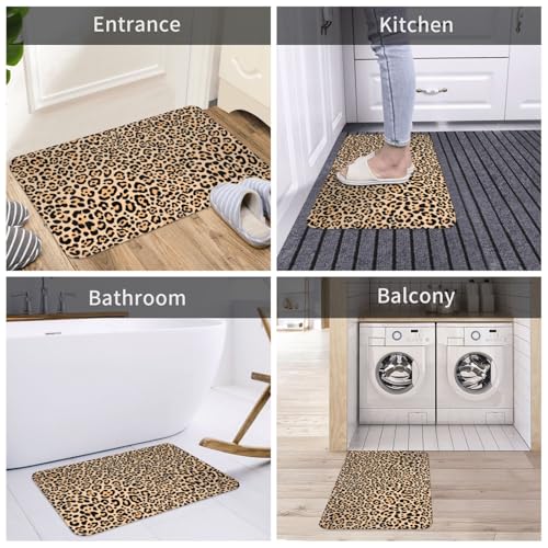 Leopard Print Bath Mat 24x16 Inch Non-Slip Microfiber Rug