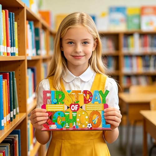 First Day of School Wooden Table Centerpiece - Classroom Desk Decor