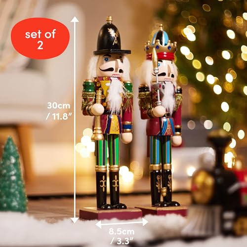 Christmas Nutcracker Set - King & Soldier Pikeman & Bugler Variation, Wooden Holiday Decor, Gift Box