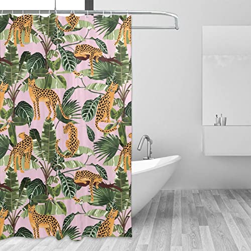 Leopard Palm Leaves Shower Curtain, 72x72 Waterproof Boho Jungle Decor