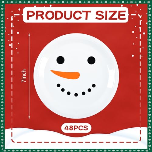 AimFun 48 Pack Christmas Snowman Disposable Paper Plates - 7 Inch