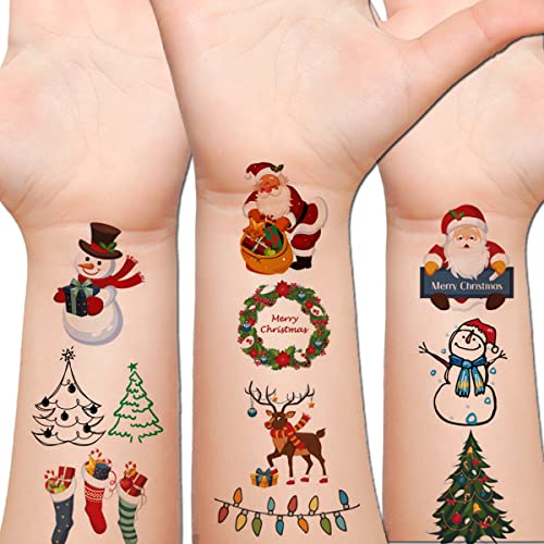 Hohamn Christmas Temporary Tattoos for Kids - 6 Large Sheets Party Favors