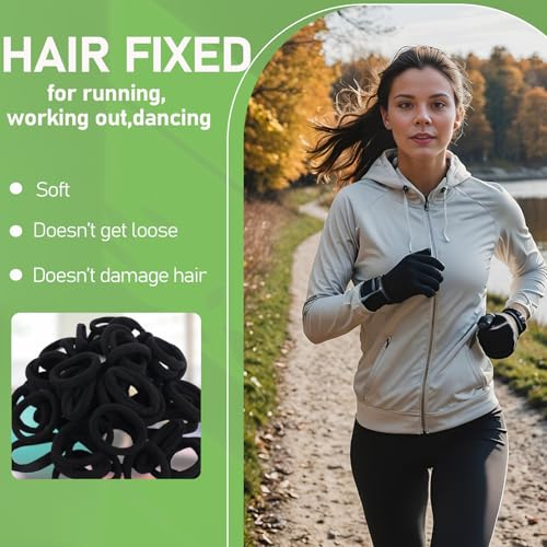 AHSNYLC Thick Seamless Hair Ties, Black Elastic Hair Bands 100 Pack