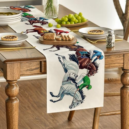 Horse Racing Jockey Table Runner - 13x48 Inch Polyester Decor