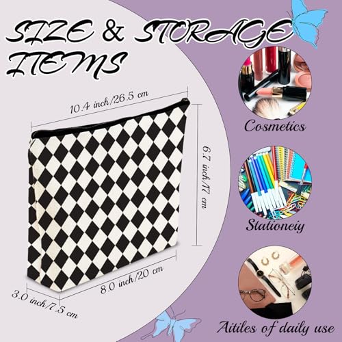 HBOPAN Black Rhombus Travel Makeup Bag Soft Linen Cosmetic Pouch