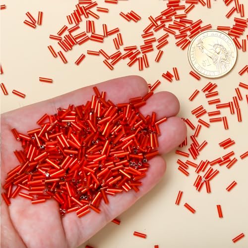 Glass Bugle Beads Bulk - 2000pcs 2x6mm Orange-Red Beading Supplies