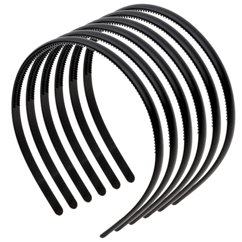 Uintoon 6Pcs Black Non-Slip Thin Plastic Headbands with Teeth for Women