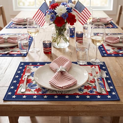 Patriotic Floral Placemats for 250th Anniversary | Set of 4