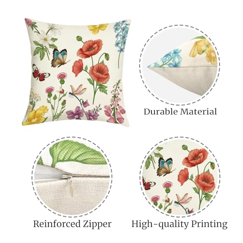 Joymaison Floral Butterfly Throw Pillow Covers 18x18, Set of 4