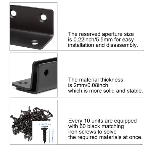 Redunest 4-Inch Heavy Duty L Brackets, Black Metal Corner Brace - 4 Pack