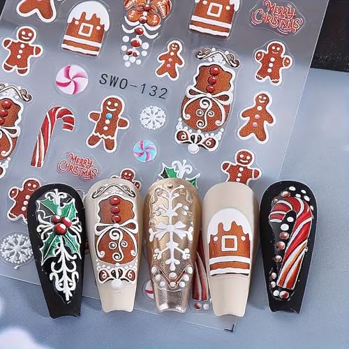 Christmas Nail Stickers 4 Sheets Self-Adhesive Winter Decals
