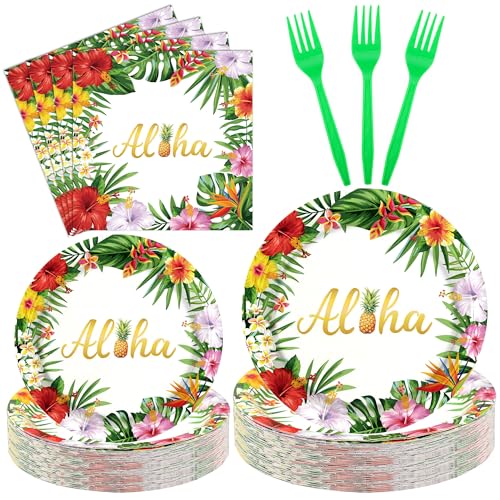 Tropical Luau Party Supplies Set - 100PCS Disposable Plates, Napkins & Forks