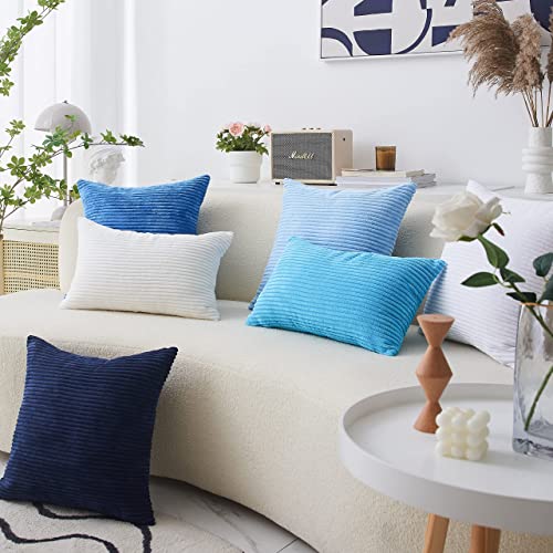 12x20 Baby Boy Blue Striped Corduroy Pillow Cover for Couch