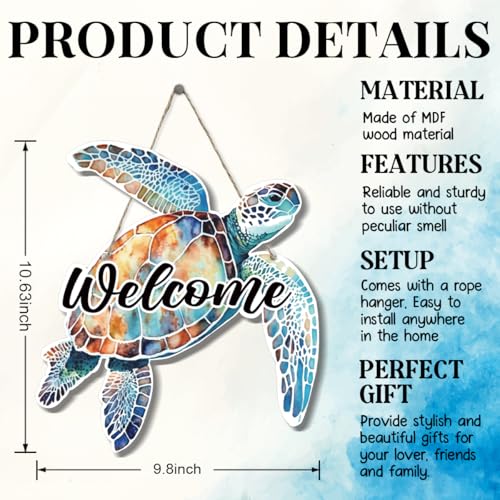 Sea Turtle Wooden Door Sign - Beach Decor Hanging Wall Art 12x10 Inch