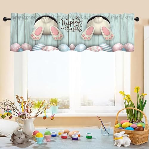 Easter Bunny Window Valance 54x18 Inches - Blue Egg Design