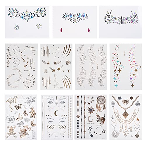 Kare & Kind Temporary Flash Tattoos, Metallic Face Stickers & Rhinestone Jewels