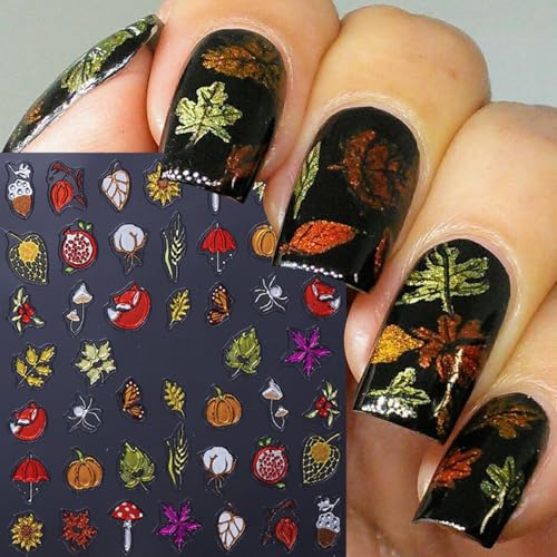 Fall Nail Art Stickers 2 Sheets Thanksgiving Pumpkin Maple Leaf Decals