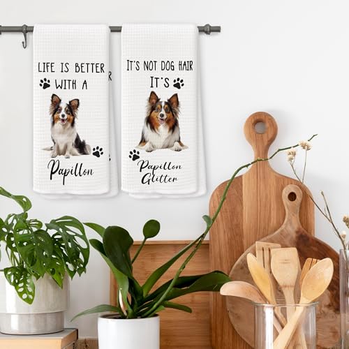 Funny Papillon Kitchen Towels Set of 2 - Decorative Dog Gifts