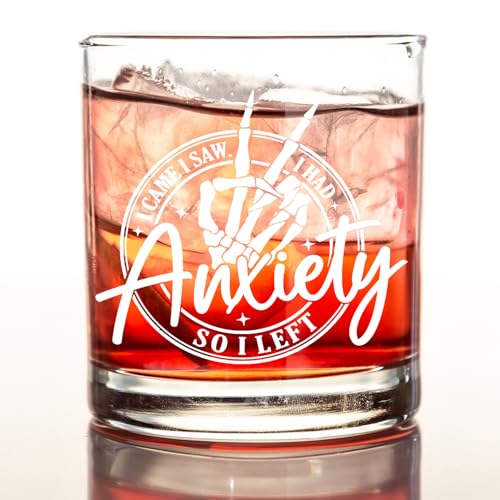 Kunlisa Funny Anxiety Whiskey Glass - 10oz Gothic Skeleton Gift