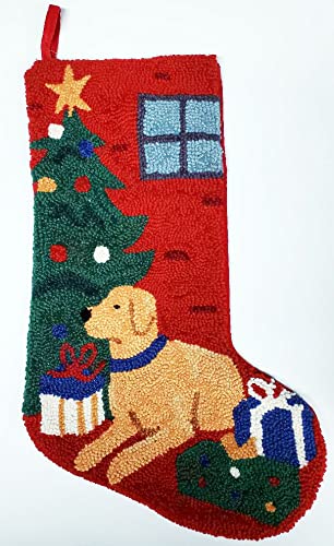 Christmas Holiday Stocking with Yellow Labrador Retriever Wool Hooked Design - 21 Inch