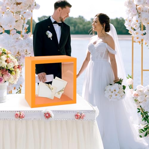 Orange Card Box with Clear Window for Weddings & Events - 9x9x5in
