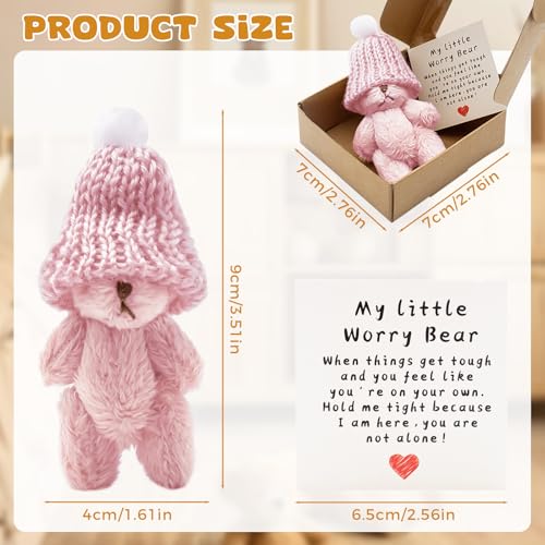 Mini Worry Bear Plush Toy with Encouragement Card - Portable Soft Gift for Loved Ones