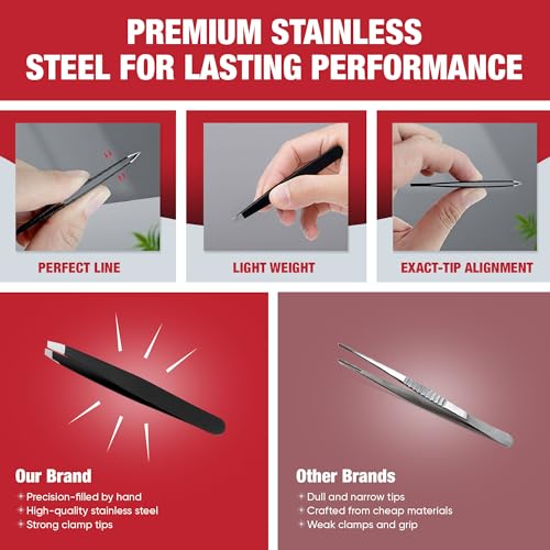 MARCO ESRA 4-in-1 Stainless Steel Tweezers Set with Travel Case