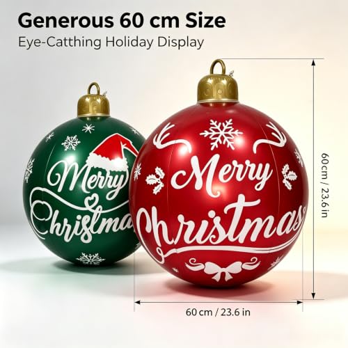 Large Inflatable Christmas Ornaments Set - 24 Inch Red & Green Holiday Yard Decor