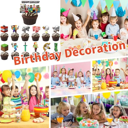 25 Pcs Gamer Cake Decorations Set 3 - Birthday Party Supplies