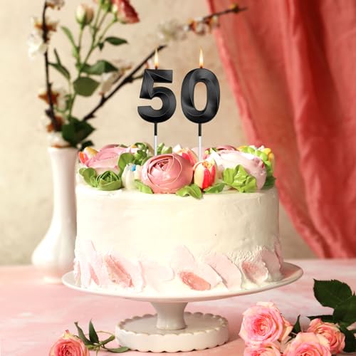 Goqaoix Black 50th Birthday Candles for Cake - 50th Anniversary & Celebration Decor - 2 Pack
