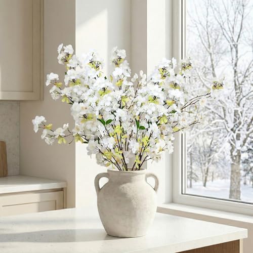 6Pcs 27" White Artificial Cherry Blossom Branches – Silk Floral Decor