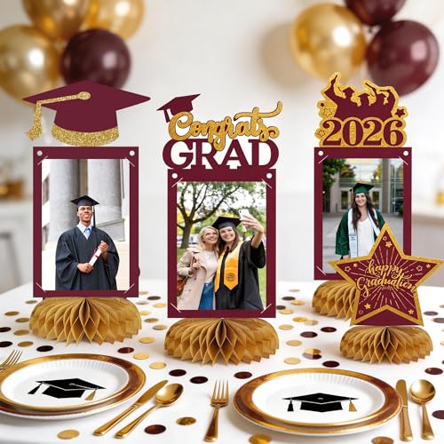 8-Pc Graduation Decorations Class of 2026 Honeycomb Centerpieces