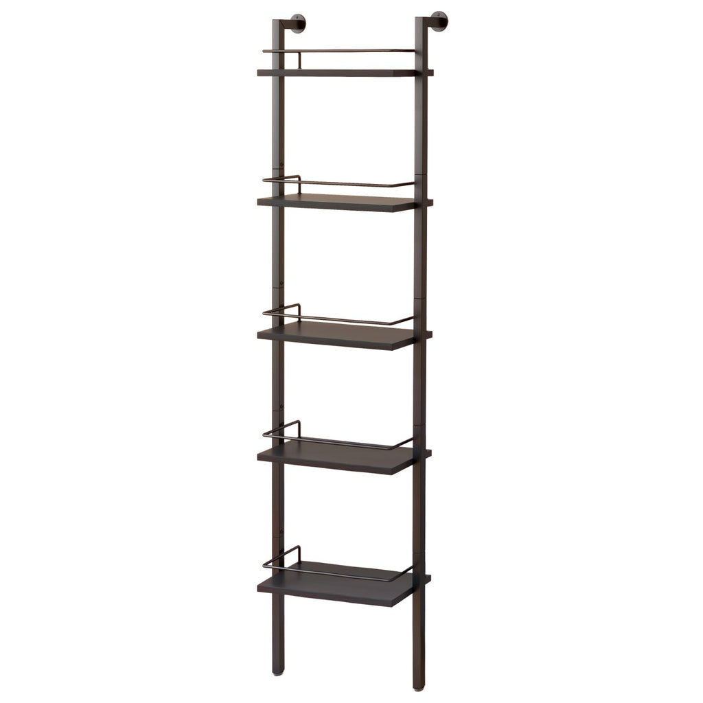 YMYNY 5-Tier Freestanding Wine Racks，Liquor Bottle Display Shelf with Fences, Wall Mounted Floating Shelf Storage Stand for Kitchen, Dining Room, 16.93" L x 7.87" W x 69.68" H Black UHWR001B