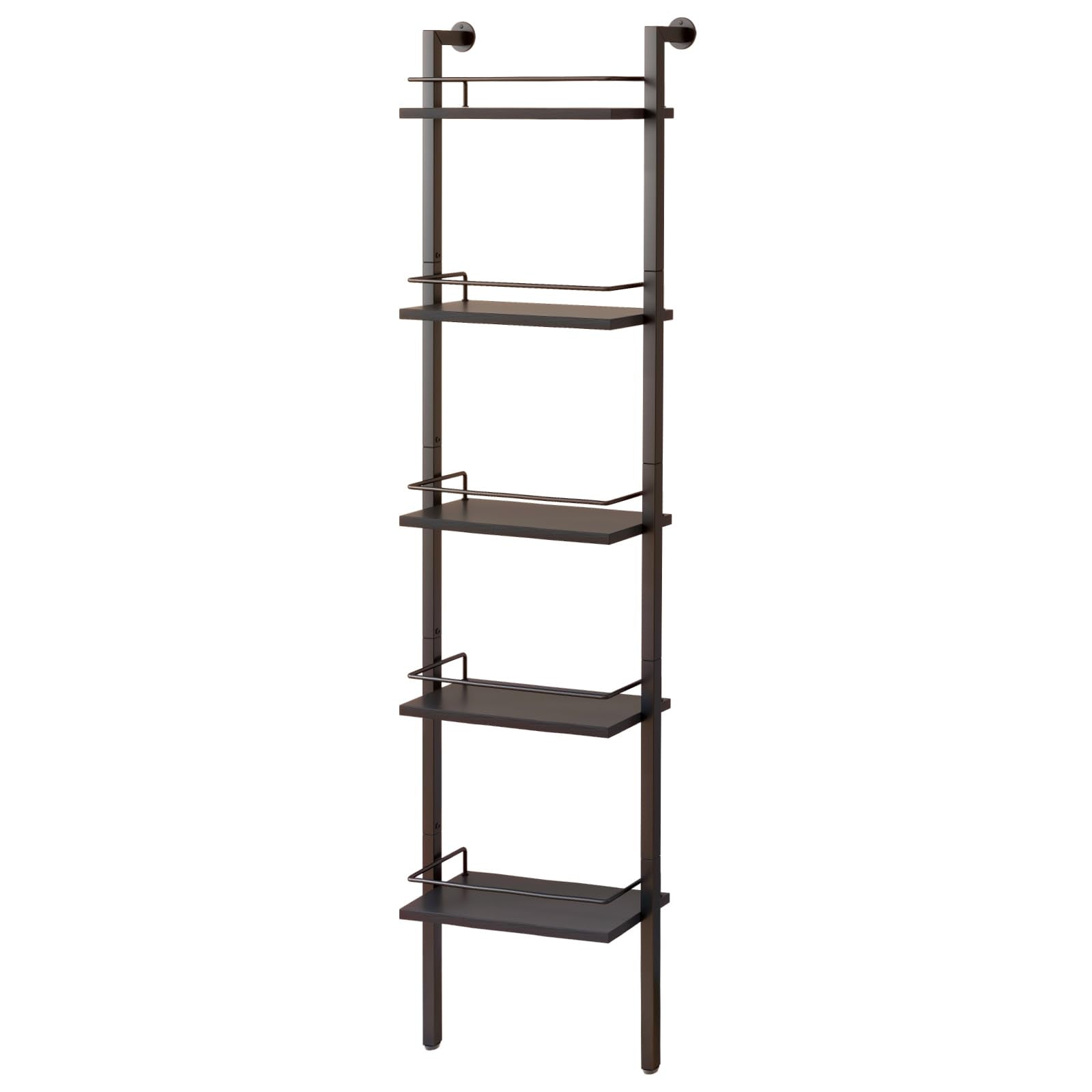 YMYNY 5-Tier Freestanding Wine Racks，Liquor Bottle Display Shelf with Fences, Wall Mounted Floating Shelf Storage Stand for Kitchen, Dining Room, 16.93" L x 7.87" W x 69.68" H Black UHWR001B