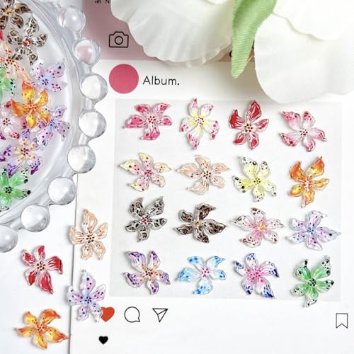 100 Pcs 3D Flower Nail Art Charms - Colorful Hibiscus Floral Rhinestones