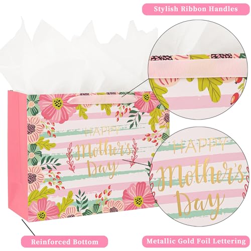 Large Mother's Day Gift Bag with Card & Tissue Paper - Floral Design
