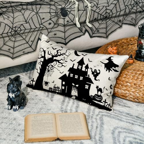 Halloween Haunted House Throw Pillow Cover, 12x20 Inch - AVOIN