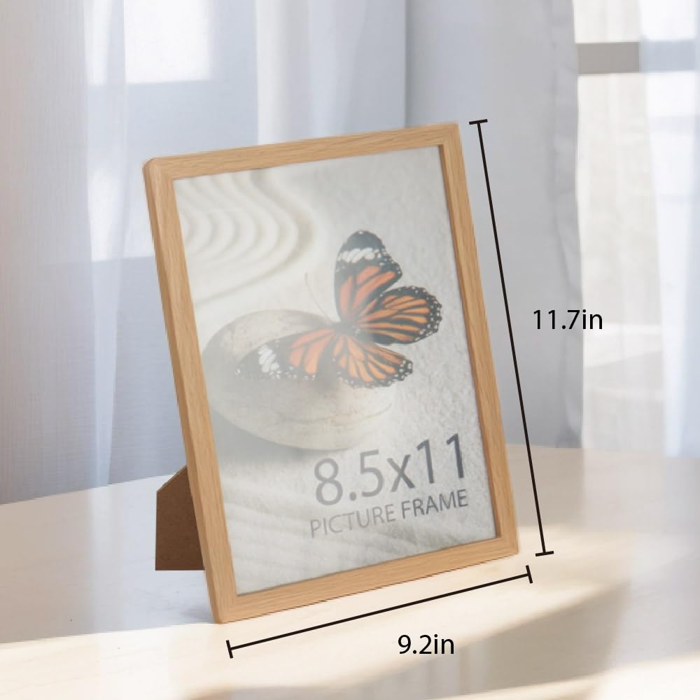 Memory Island 8.5x11 Document Certificate Frames for Wall and Tabletop Display, 8.5 by 11 Natural Wood Grain Picture Frames with HD Plexiglass, Set of 15