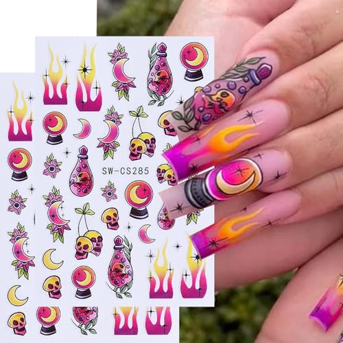 ONPRESS 10 Sheets Halloween Nail Stickers 3D Self-Adhesive Decals